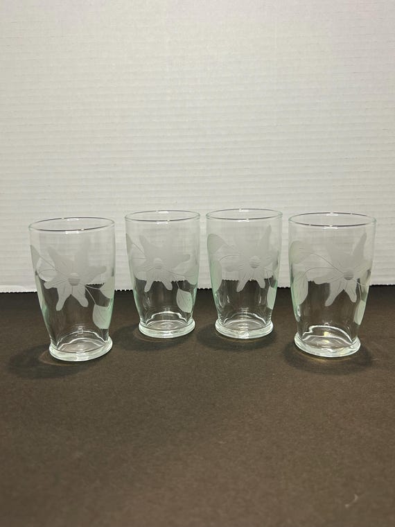 コレクション 1980s Etched  Hawaiian Flower Glasses Hawaiian Etched Drinking Glasses - Etsy