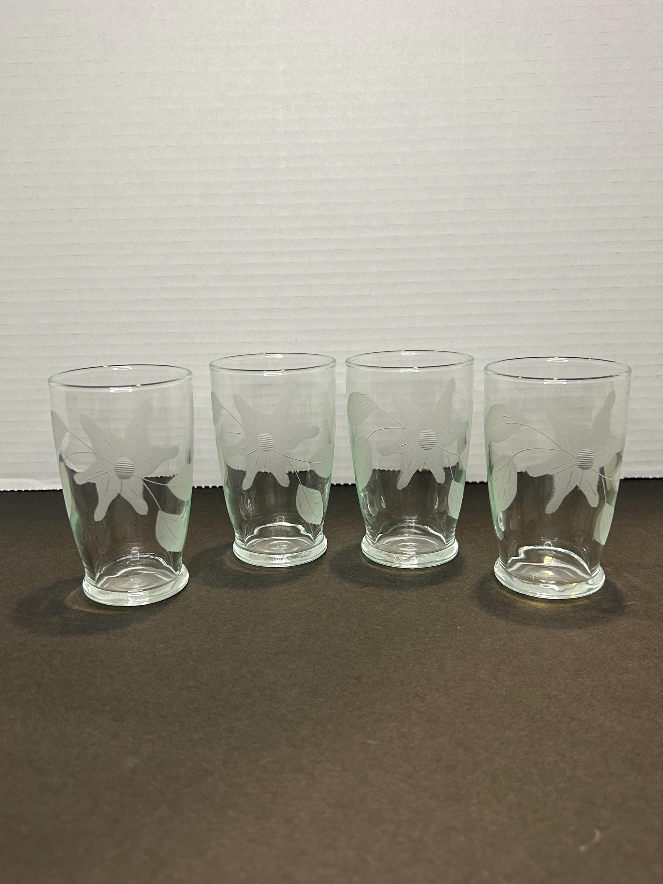 コレクション 1980s Etched  Hawaiian Flower Glasses Vintage Set of 4 Short Etched Glass Hawaiian Flower Chain