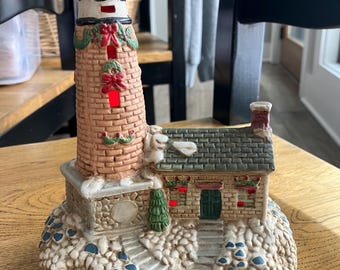 Vintage Illuminated Lighthouse Christmas Village lighthouse with electric light
