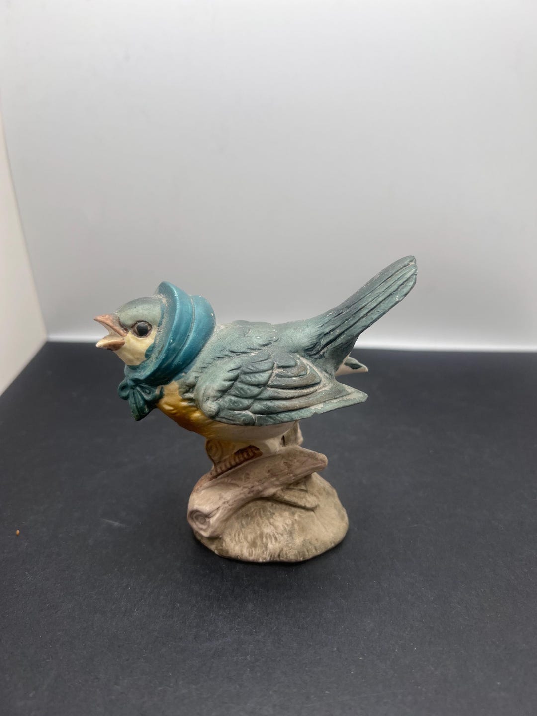 Vintage Porcelain Blue Bird Figurine With Head Wrap Sitting on Branch ...