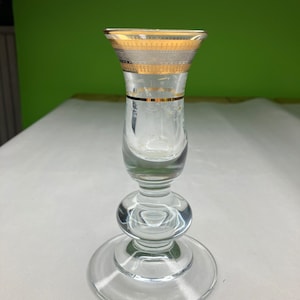Vintage Clear Glass Candleholder With Gorgeous Gold Rim and lovely bubble stack shaped