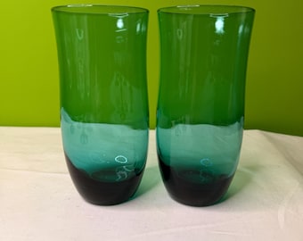 Vasos de jugo verdes vintage Anchor Hocking (2) de 6.5" de alto