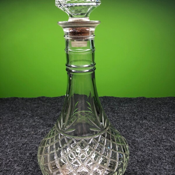 Vintage Cut Glass Decanter with beautiful etching and Corked Glass Lid
