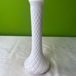 Vintage Hoosier Diamond Pattern White Milk Glass Genie Vase