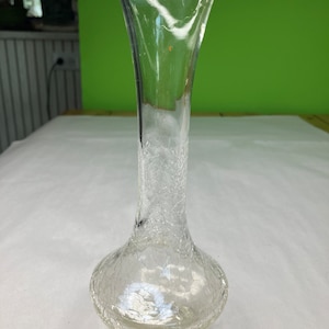 Vintage Crackle Glass Clear glass Vase with Beautiful ruffled Rim