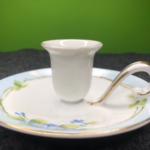 Vintage Noritake Porcelain Candle Holder with Delicate hand painted Floral pattern and attached Gold painted handle