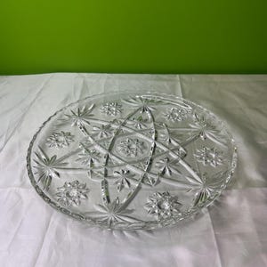 Vintage Anchor Hocking Prescut Clear Torte Plate, Star of David EAPG, Cake Plate, Glass Serving Platter