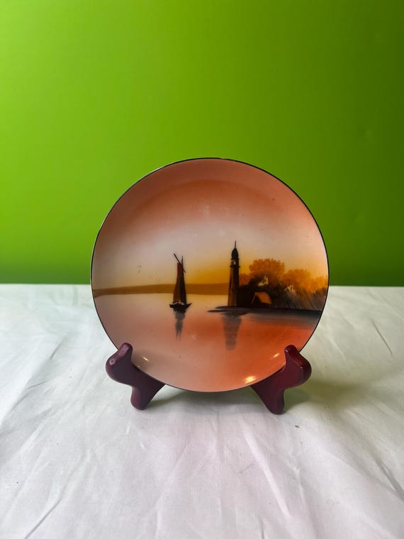 Vintage Chikaramachi Hand Painted Lighthouse and Sunset 6”plate