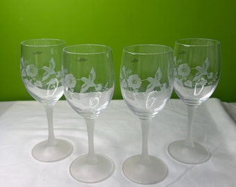 Vintage Avon Hummingbird Water Goblets Crystal Elegant Replacement Set of 4