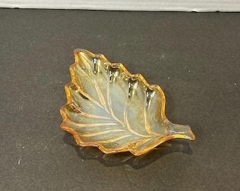 Vintage Einfache Marigold Orange Karneval Glas Blatt Trinket Tablett/Ring Schale