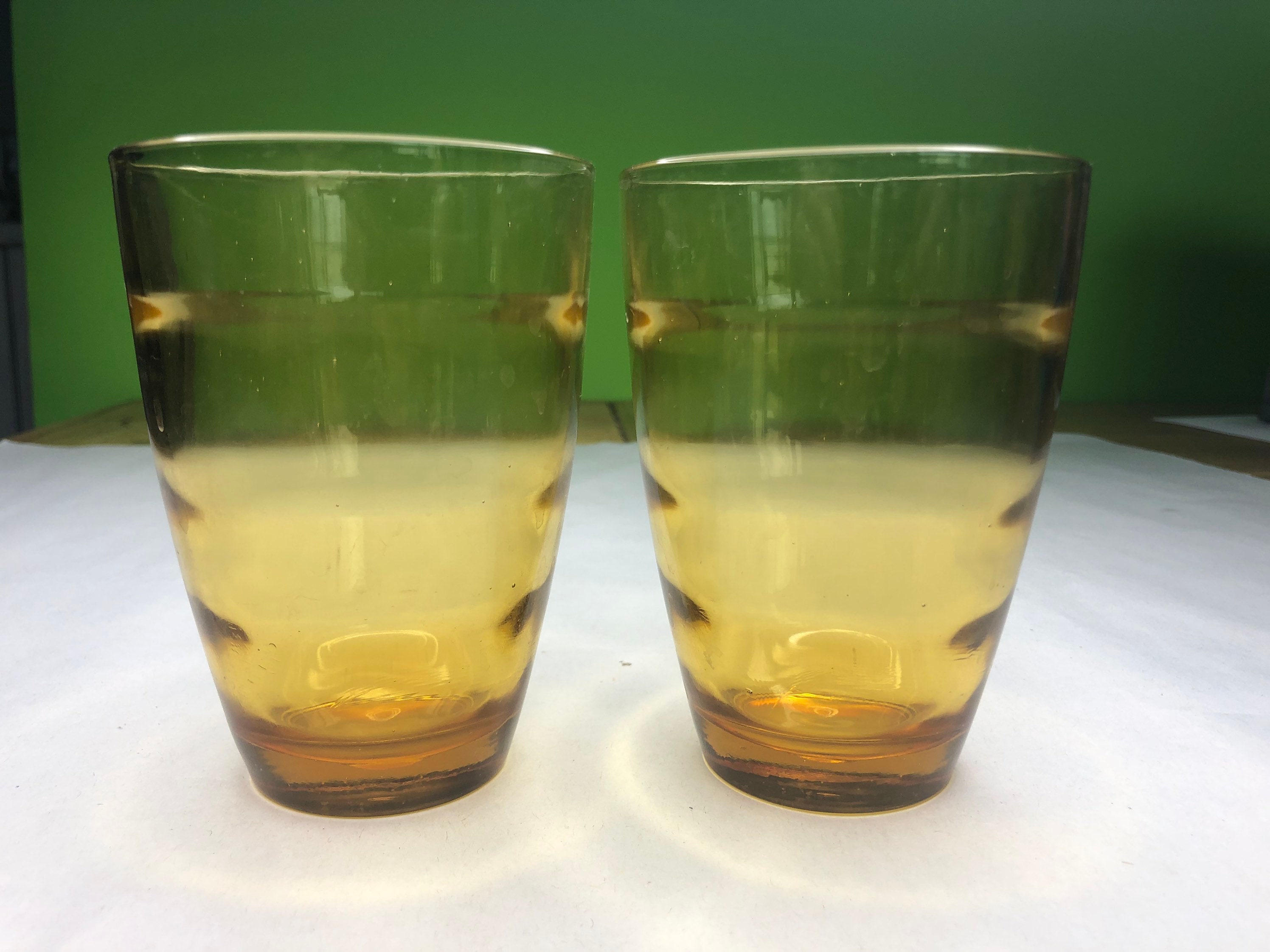 Vintage Libbey Glass Co Honey Amber Ripple water tumblers with gorgeous color and awesome pattern and design set of 2