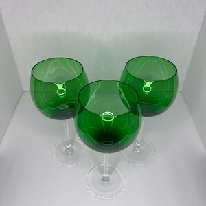 Vintage Set of 3 Emerald Green Bowl With Clear Stem Tall Wine ...
