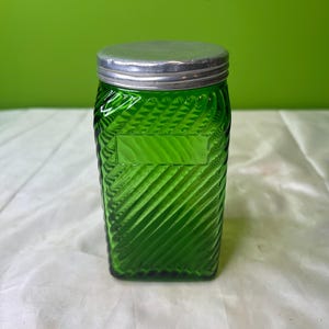 Vintage Collectible Forest Green Owens Illinois 5.5” Ribbed Jar/Canister