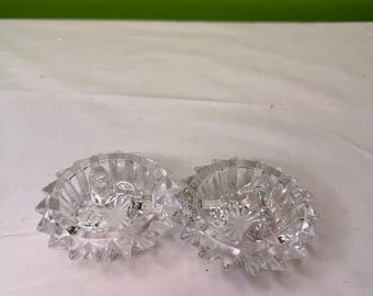 Vintage Clear Glass Candle Holder Sunburst Ribbed ~Set of 2