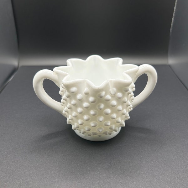 Vintage Fenton Milk Glass Star Shaped Rim Double Handle Sugar Creamer Bowl