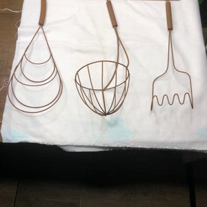 Vintage Wire Utensil Wall Hanging with 3 antique Utensils with hanging hooks and wall hanging