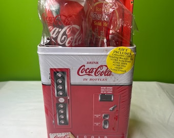 Vintage Coca-Cola 1950's Vending Machine Tin Gift Set in Ripped Package