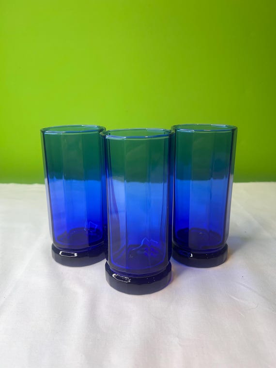Vintage Anchor Hocking Cobalt Blue Set of 3 Glasses ~ Paneled