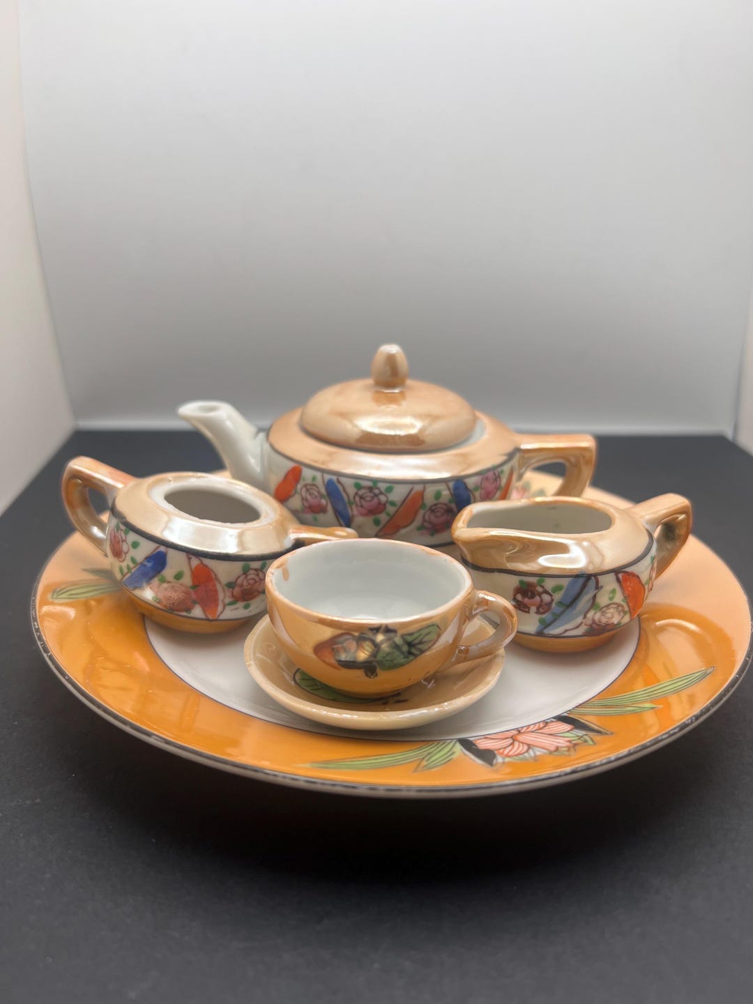 Luster Tea Set Vintage Peach Lusterware Tea Set Made in Japan With Floral Handpainted ...