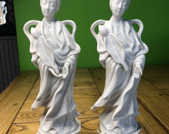 Vintage Fine Porcelain Woman Statues by Homco of Taiwan Crossed