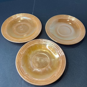3er Set Fire King Pfirsich Luster Untertassen Pfirsich Luster Untertassen Lusterware Lustreware Untertassen 3 Bands drei Linien Orange Glasplatte ..