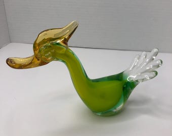 ヴィンテージアートガラスグリーンダックスワンフィギュアゴージャスで