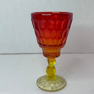 Vintage Kanawha Amberina Yellow to Red Gradient Thumbprint Drinking Glass Wine Goblet