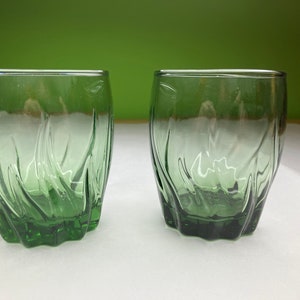 Vintage Anchor Hocking Avocado Green Lowball glasses set of 2 with gorgeous swirl bottom heavy feel