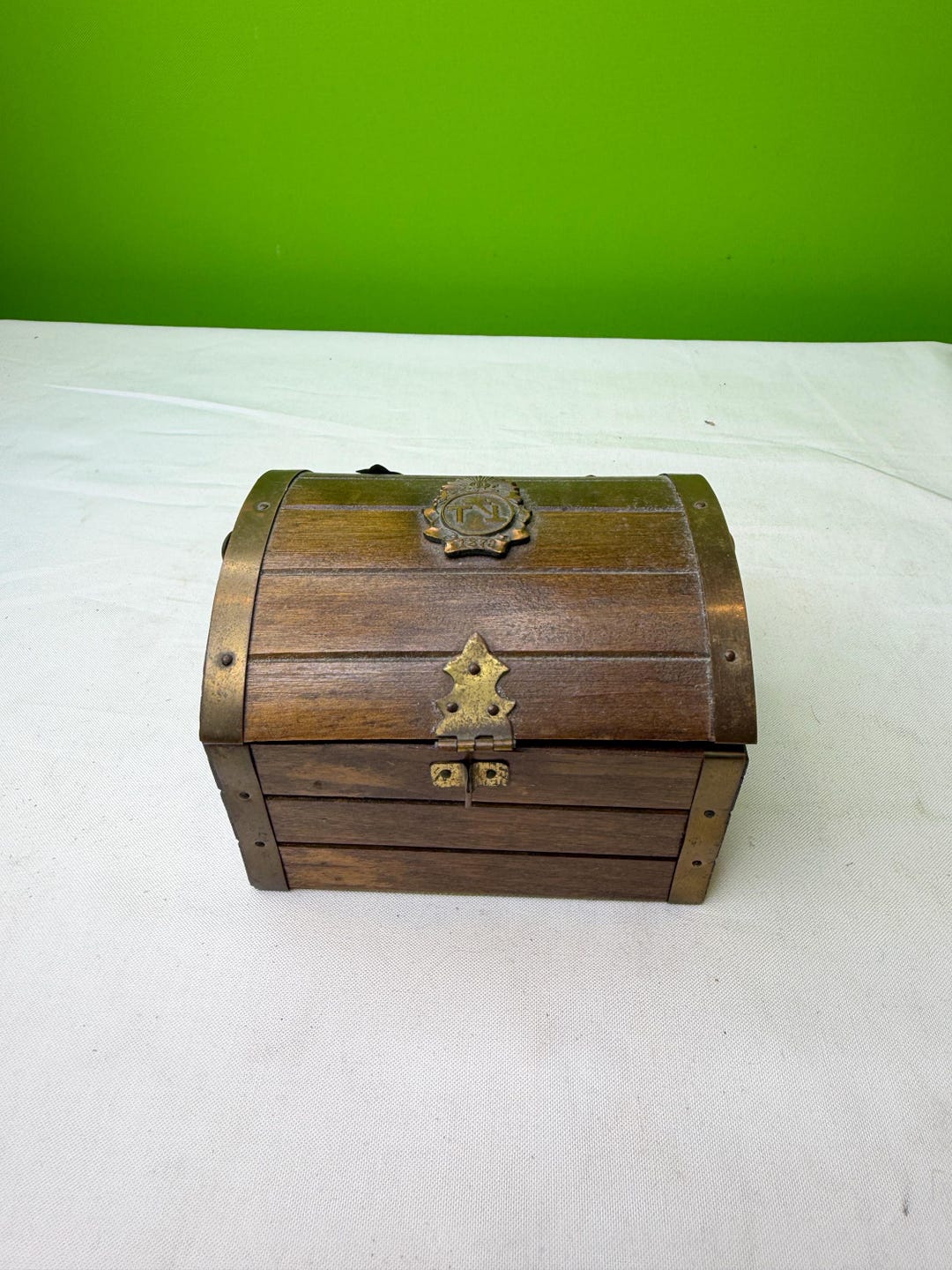Vintage MCM Wood Pirate Treasure Chest Red Velvet Lined Jewelry Box ...