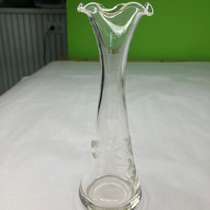 Vintage Clear and etched glass tapered Vase