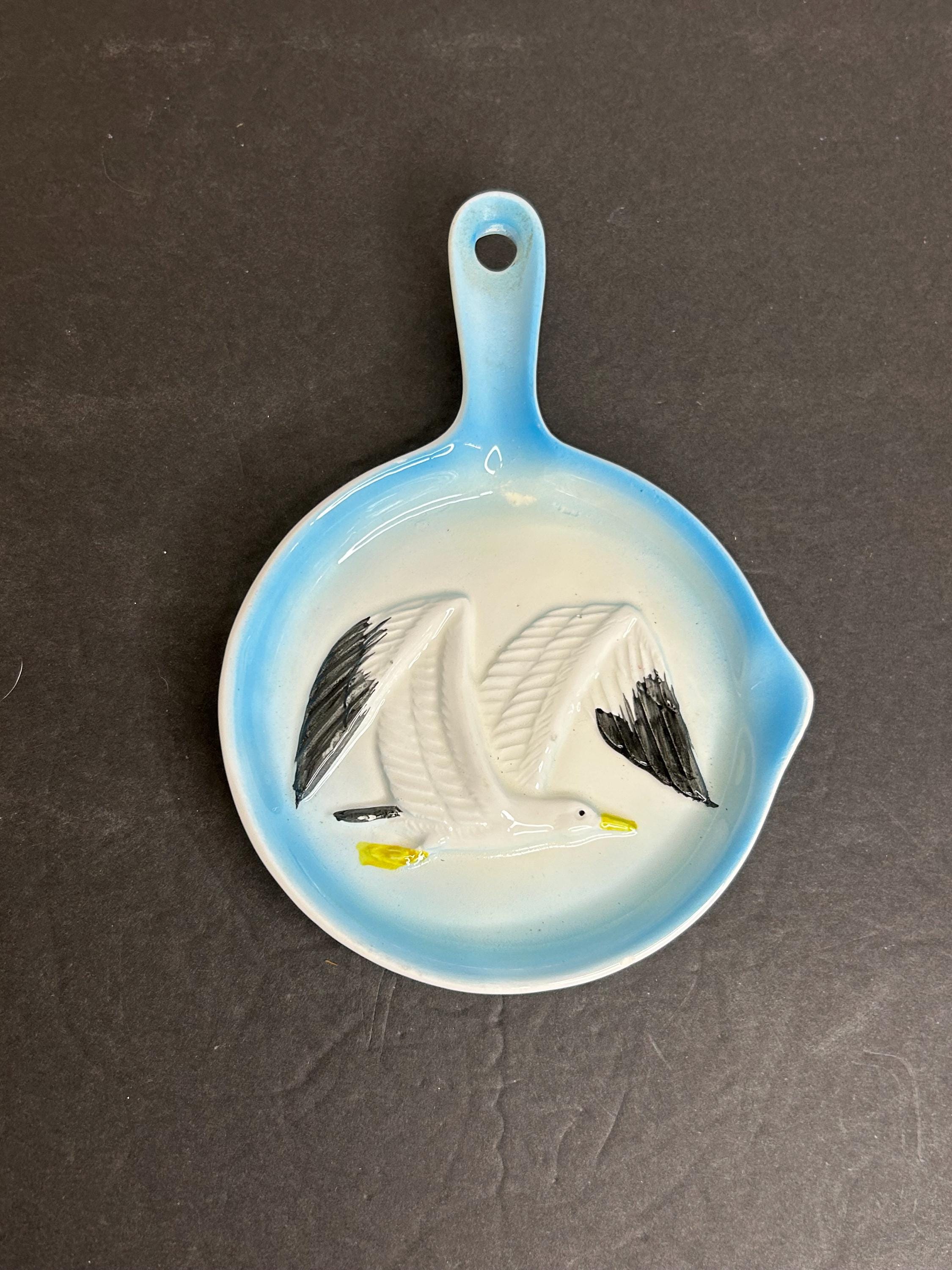 絵画 Pan Vintage Japan Porcelain Miniature Blue Seagull Frying Pan Shape