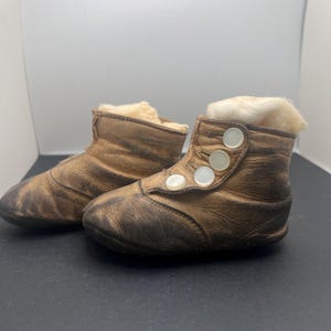 Antique Victorian Ideal Doll/Baby Leather Side Button Shoes