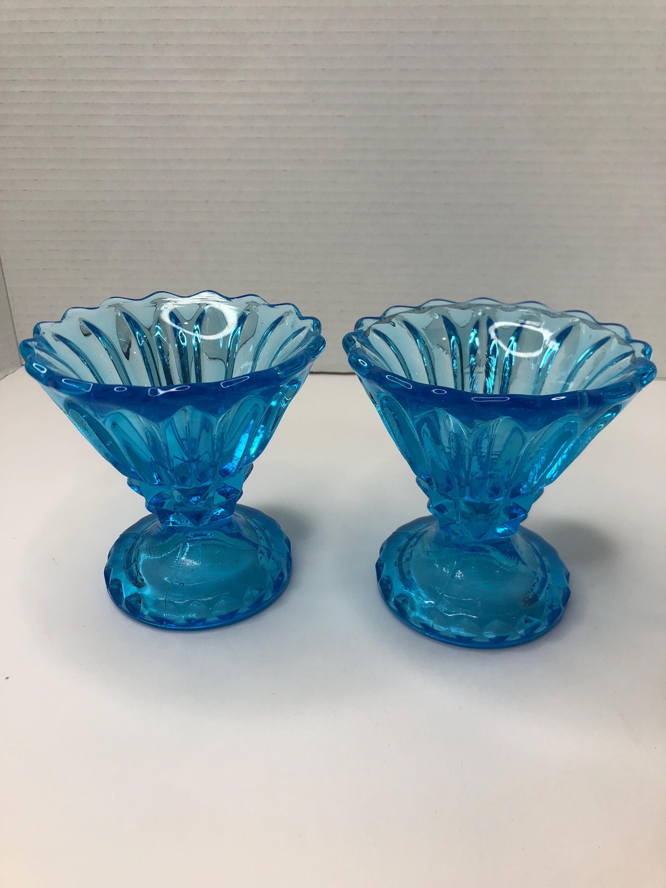 ヴィンテージ ブルー ガラス キャンドルスティック 台座 ブルー ガラス