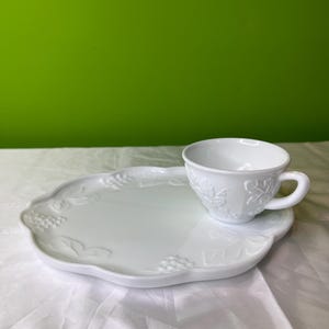 1960s “harvest Grape” Milk Glass Snack Set - Etsy