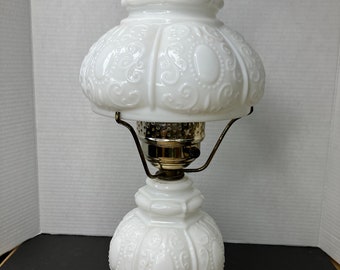 Vintage Scroll Style Milk Glass Electric Hurricane GWTW Stle Table Lamp