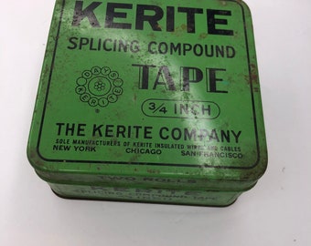 Vintage Kerite Splicing Compound - Industrial Electrical Heavy Duty Tape - Antique Advertising Tin