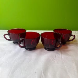 Vintage Ruby Red Depression Glass Set Of 4 Coffee Tea Cups