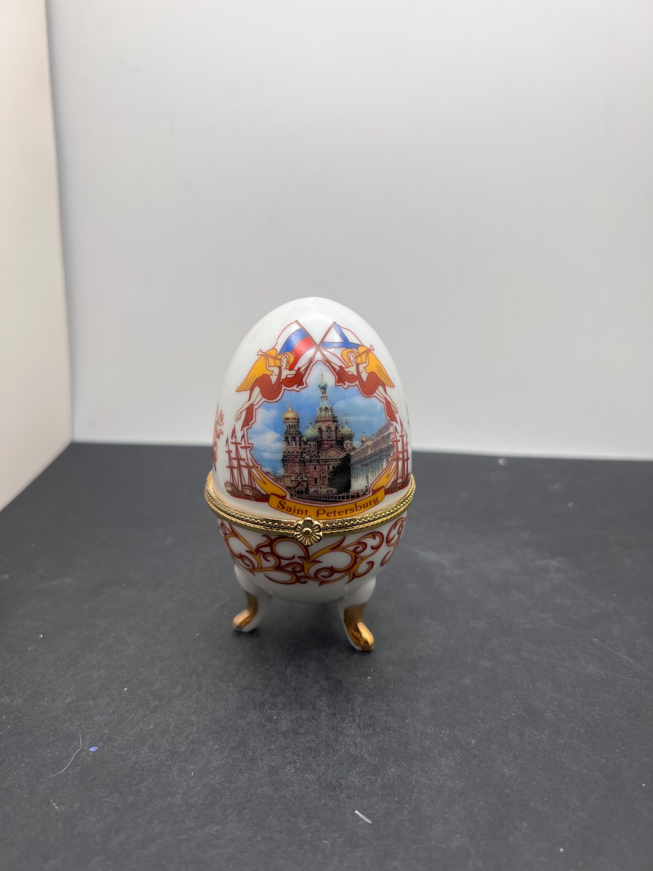 Vintage Saint Petersburg Souvenir Porcelain Jewelry Box ACKO Egg