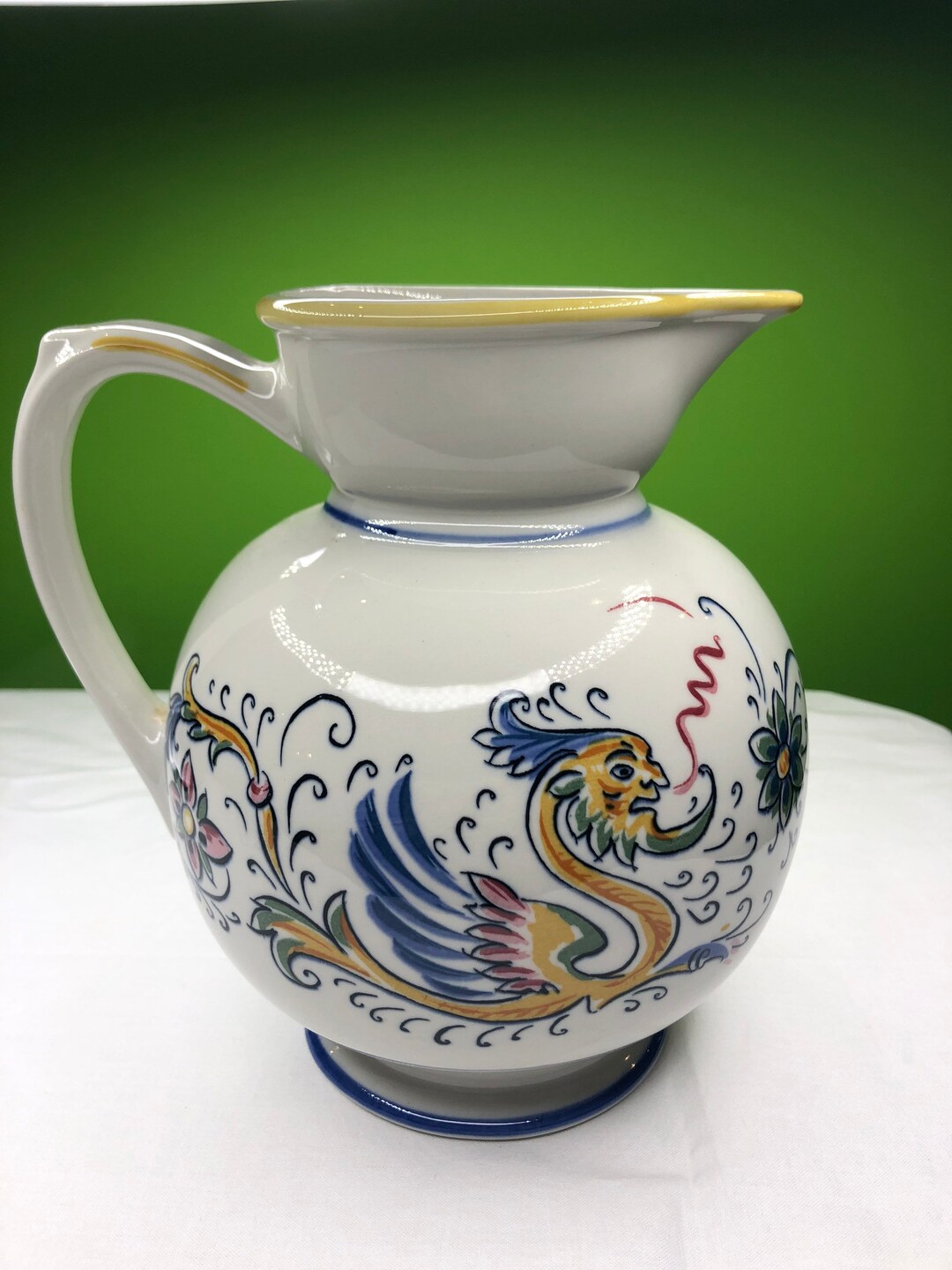 Vintage Hall Pottery Dragon Nan Pitcher 2533 With Coloring and Beautiful Subject Matter