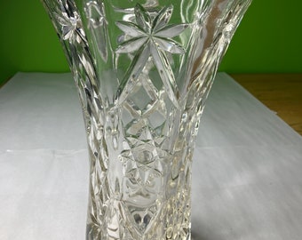 Vintage Heavy Cut Clear Glass Vase with Daisy Pattern