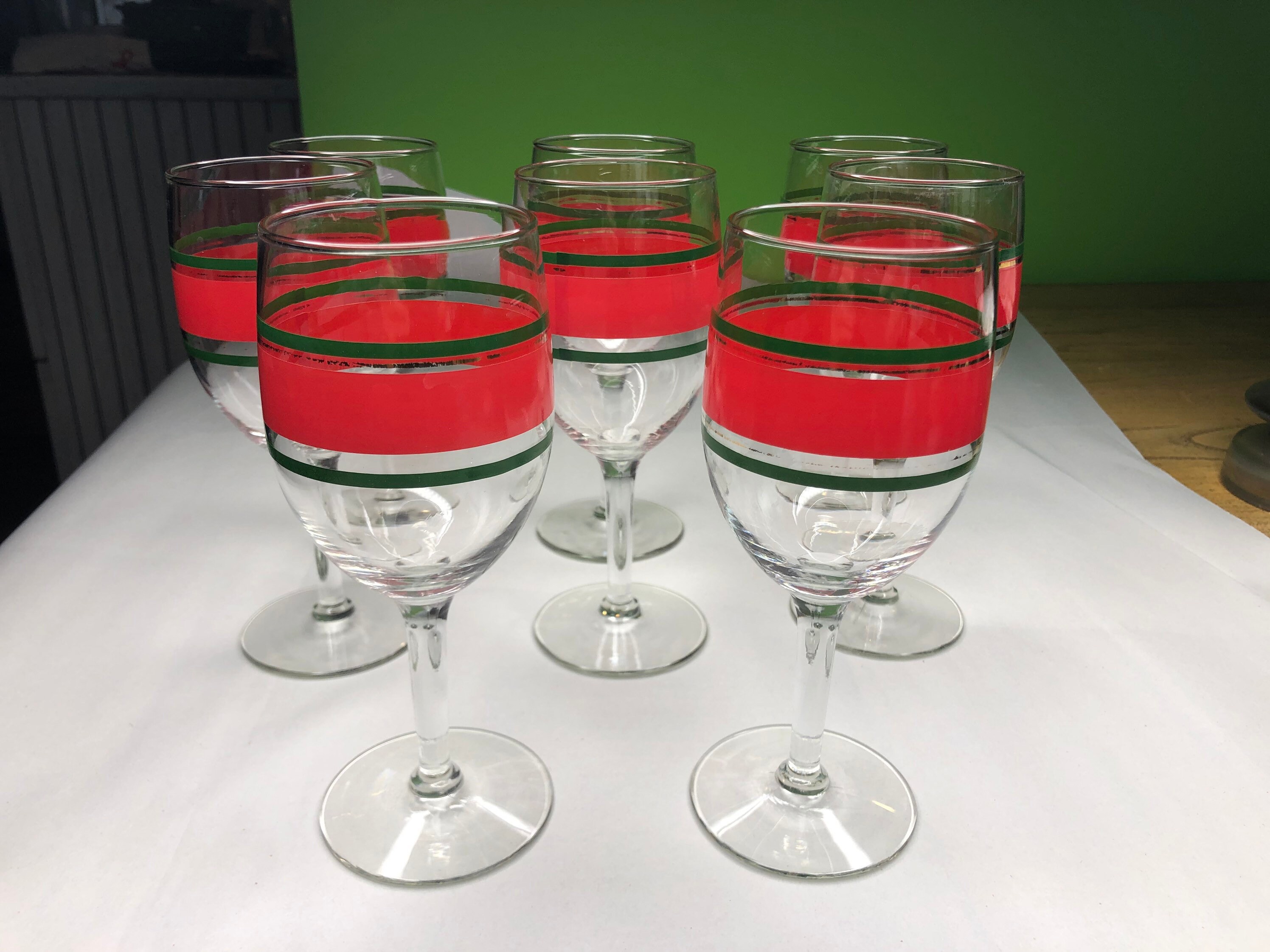 Christmas Stemless Wine Glasses Red and Green Handblown Recycled Glass set  of 4 Eco Friendly Juice/cocktail/margarita/mimosa Glass Set 