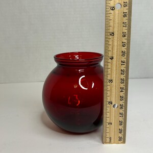 Vintage Small Round Thin Glass Red Unmarked Vase or Jar Possibly Anchor ...