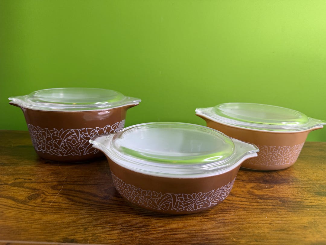 Pyrex Tan Square Vintage Choice Between 3 Pyrex Woodland Pattern Brown or Tan Casserole ...