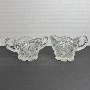 Vintage Imperial Glass Nucut Crystal Very Intricate Fancy Sugar Bowl and Creamer Pitcher Set