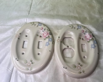 Vintage Choice of 2 Oval Floral Ceramic Outlet or Switch Cover