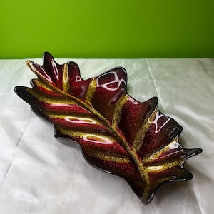 Vintage Fruit Bowl, Handmade Fruit Bowl, Glass Platter, Leaf Bowl, Red Fruit Bowl, Unique Home Decor, Gold Fruit Bowl Gift~ Beautiful