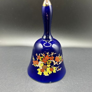Vintage Porcelain Cobalt Blue & Gold Japanese Floral Blossom Tree Bell