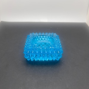 Vintage Fenton Hobnail Aqua Blue Salt Cellar ~ Square Tea Light Candle Holder