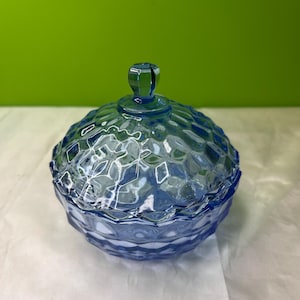Vintage Indiana Glass Blue &quot;Cube&quot; Cubist 5&quot; Candy Dish