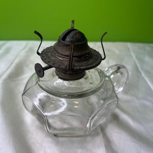 Vintage Small Kerosene Clear Glass Oil Lamp Base with Handle